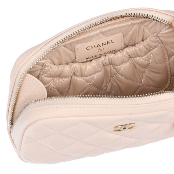 CHANEL Matelasse Pouch A80909 Beige Caviar Leather - Picture 5 of 6
